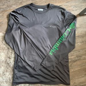 Gray Columbia Long-sleeve Tee with Green Logo